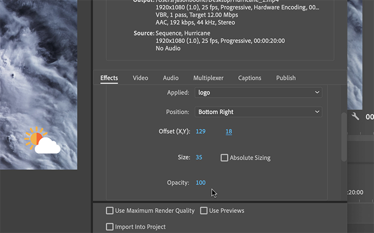 Video Tutorial: How to Add Image Overlays to Premiere Pro Exports — Adjust Settings